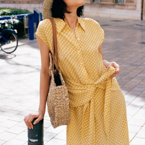 & Other Stories Waist Knot Midi Dress Yellow Polka Dot Tie Short Sleeve 0 - Picture 2 of 12